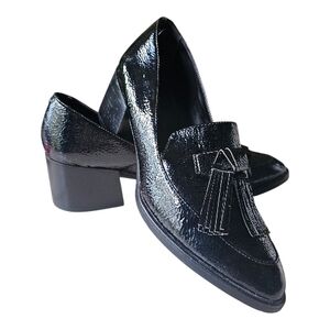 Rebecca Minkoff Black Patent Tassel Loafers with Block Heel